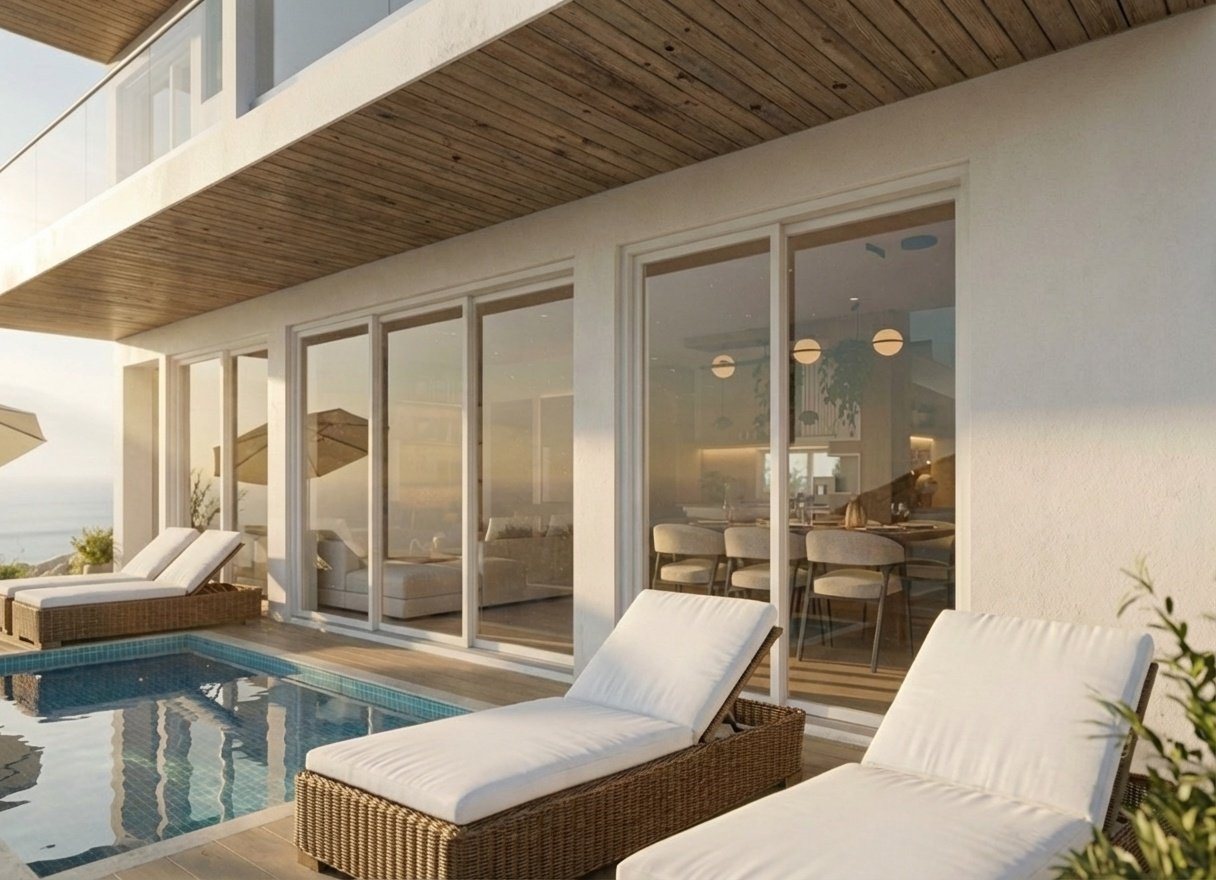 Samudra Villas — pool deck and ocean view, Are Guling, South Lombok